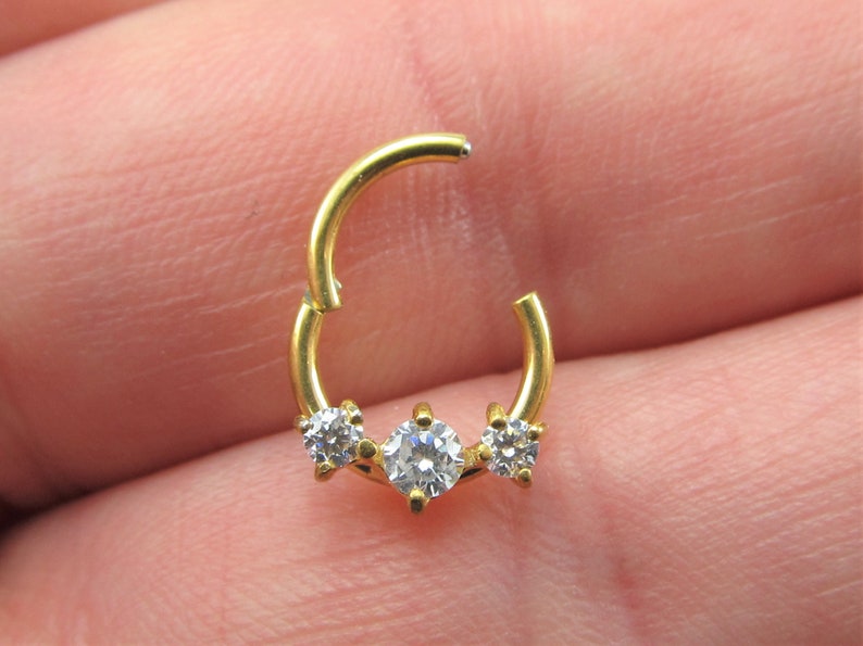Gold Plated Daith Piercing,Septum Piercing Surgical Steel Hinged Ring Clicker..16m..8mm