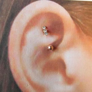 Rose Gold Rook,daith Piercing Triple Cz Curved barbell..16g..8mm