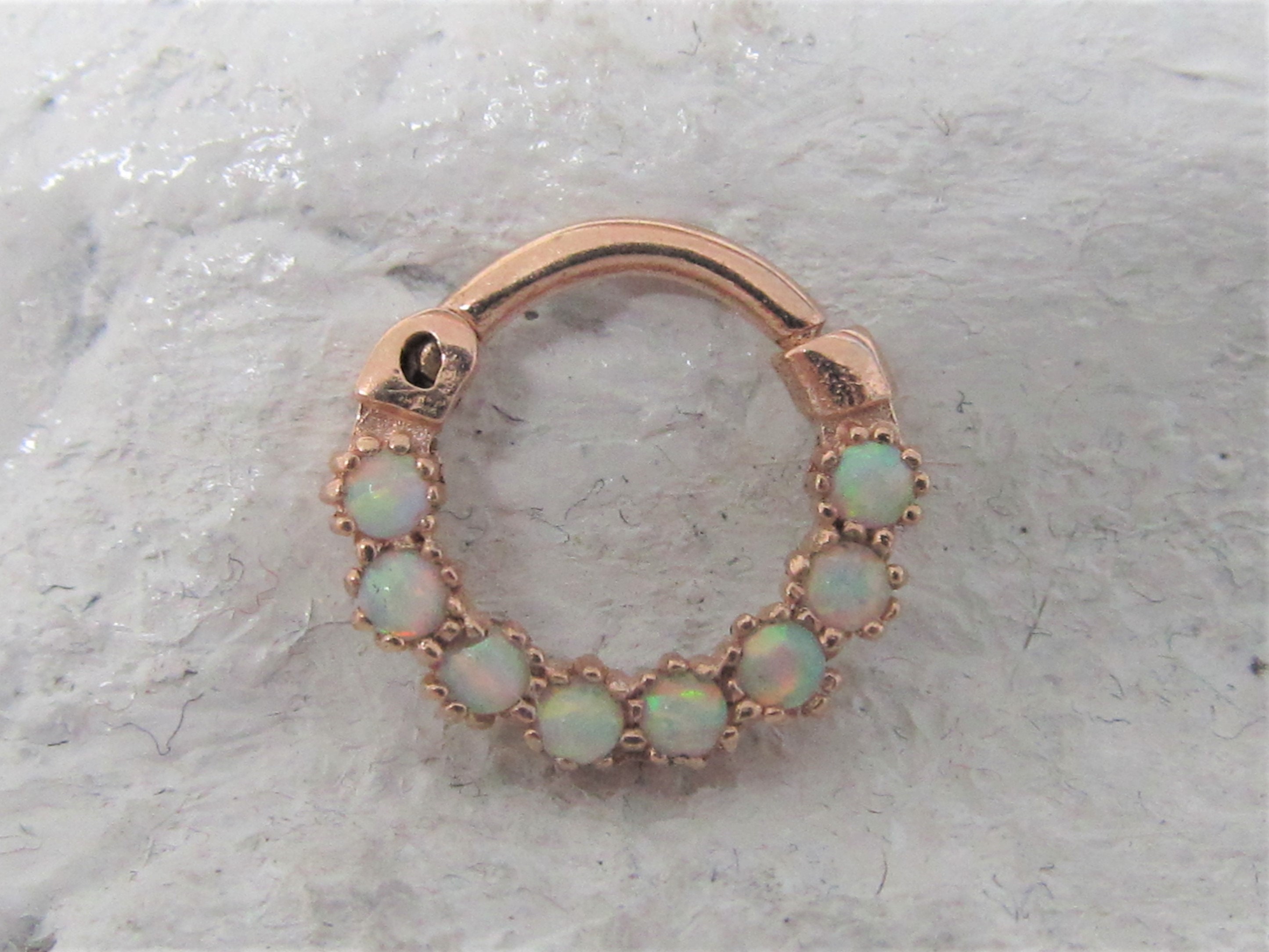 14k Solid Rose Gold Opal Septum Clicker 16g 8mm