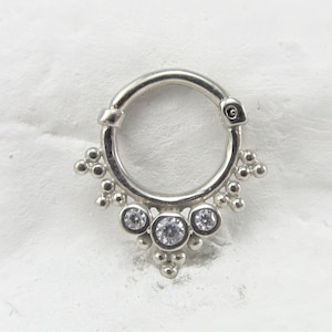 14k White Gold Septum Bezel cz Beautiful Clicker..16g..8mm..Solid Gold..Nickel Free