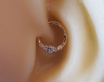 14k Rose Gold Daith,Helix,Tragus,Cartilage Piercing Clicker Ring with cz's 16g..9mm(Solid Gold)