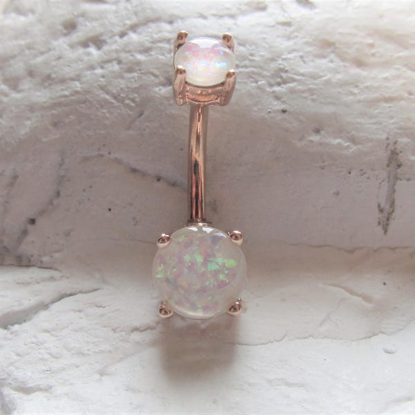 Rose gold plated opal Prung set Belly Ring..14g..10mm