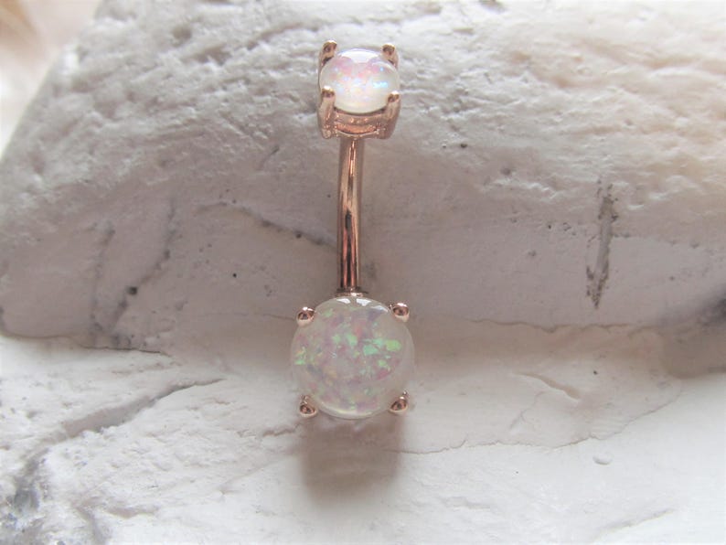 Rose gold plated opal Prung set Belly Ring..14g..10mm image 1