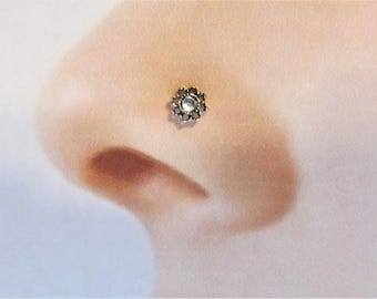 Lotus Flower Nose Ring Stud..20g..Straight or L-shape