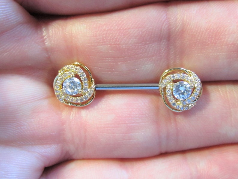 Golde Braided Multistone Nipple Piercing Surgical Steel Barbell...14g..14mm single one