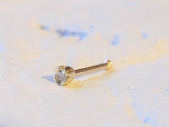 14k Gold Real Diamond 1.5pt Si..20g..Nose Ring Stud.Prung Set