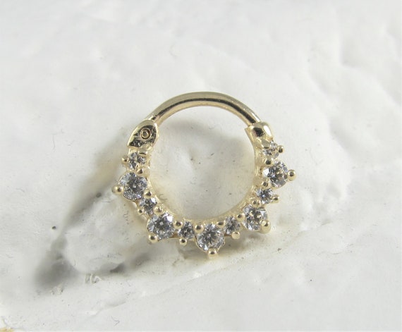 Orecchini A Cerchio Piercing Daith Setto – 8mm Clicker Cerniera, Acciaio Chirurgico Oro, Con Zirconi - Foto 3