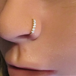 14k Solid Rose Gold Ultimate Nose Ring Hoop Stud Multi 1.2 cz's..20g..7mm..Beautiful !!!