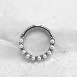 Pearl Daith Piercing Hinged Clicker Ring..16g..8mm