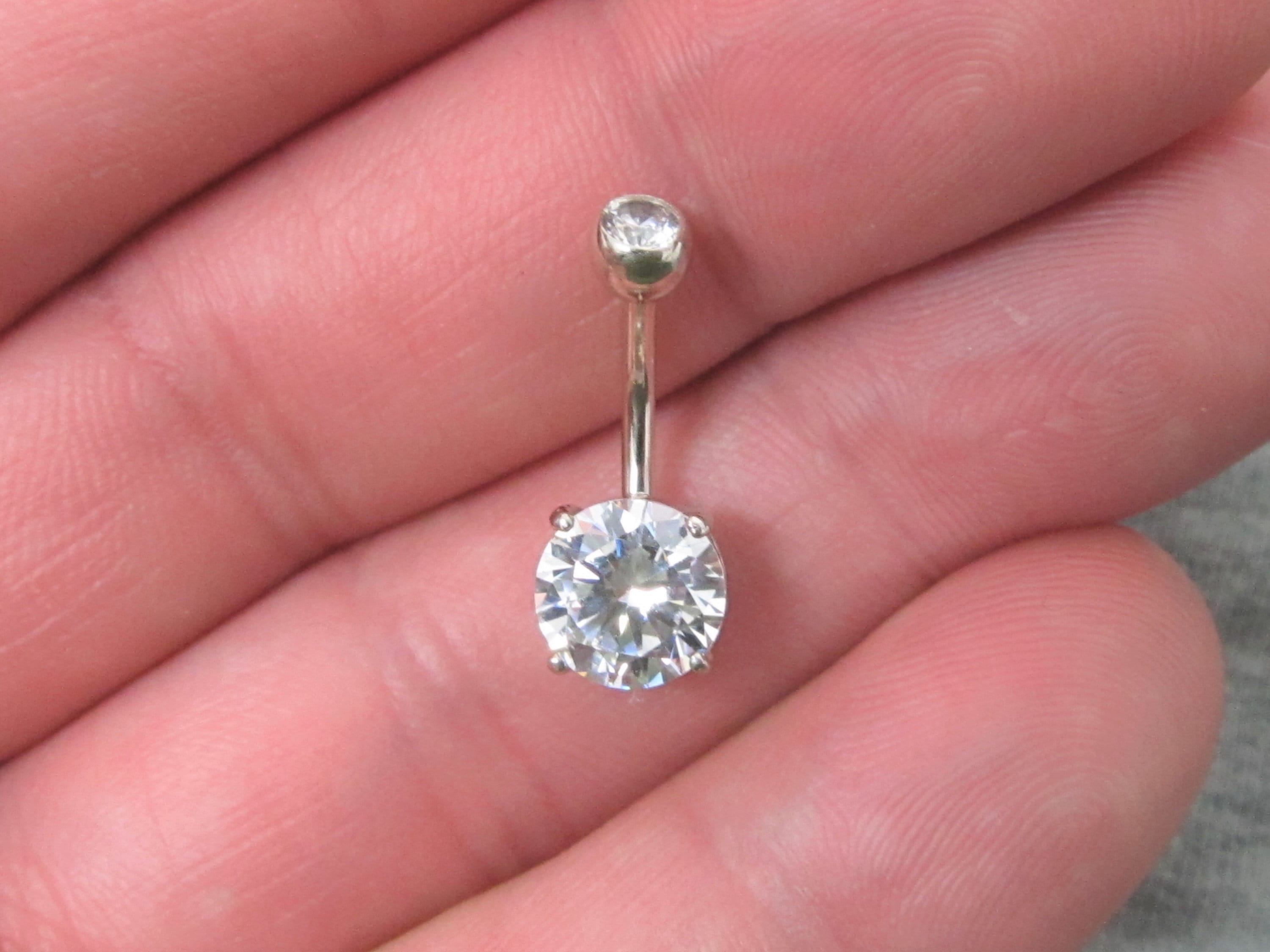 14k Solid White Gold Belly Button Ring 14g 10mm 4mm Top Ball