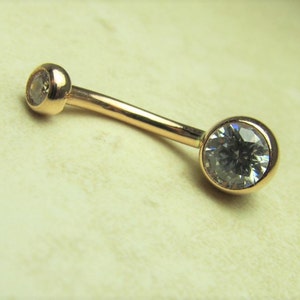 14k Solid ROSE GOLD Double Stone Internally Threaded Belly ring with Clear cz's