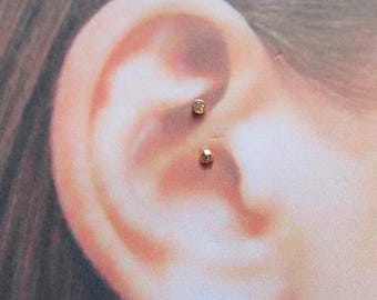 14k Rose Gold Daith Piercing Curved Double Jeweled Barbell..16g..8mm