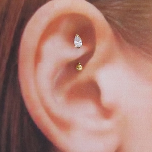 Golden Tear Drop Rook Piercing Curved Barbell..Prung set 16g..8mm..3mm ball(E01G)