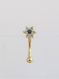 14k Solid Gold Rook,Eyebrow Piercing Curved Flower Black Center Barbell..16g..8mm