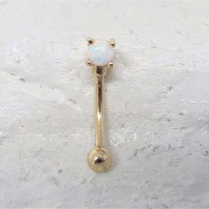14k Solid Gold Rook Piercing,Daith Piercing,Eyebrow Opal(3mm) Curved Barbell..16g.6mm or .8mm