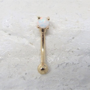 14k Solid Gold Rook Piercing,Daith Piercing,Eyebrow Opal(3mm) Curved Barbell..16g.6mm or .8mm