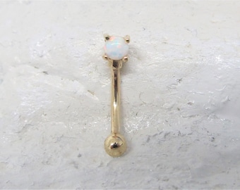 14k Solid Gold Rook Piercing,Daith Piercing,Eyebrow Opal(3mm) Curved Barbell..16g.6mm or .8mm