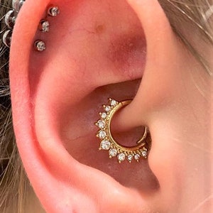 Golden Daith Piercing Brilliant Cz's Bendable Ring..16g..9mm inside diameter