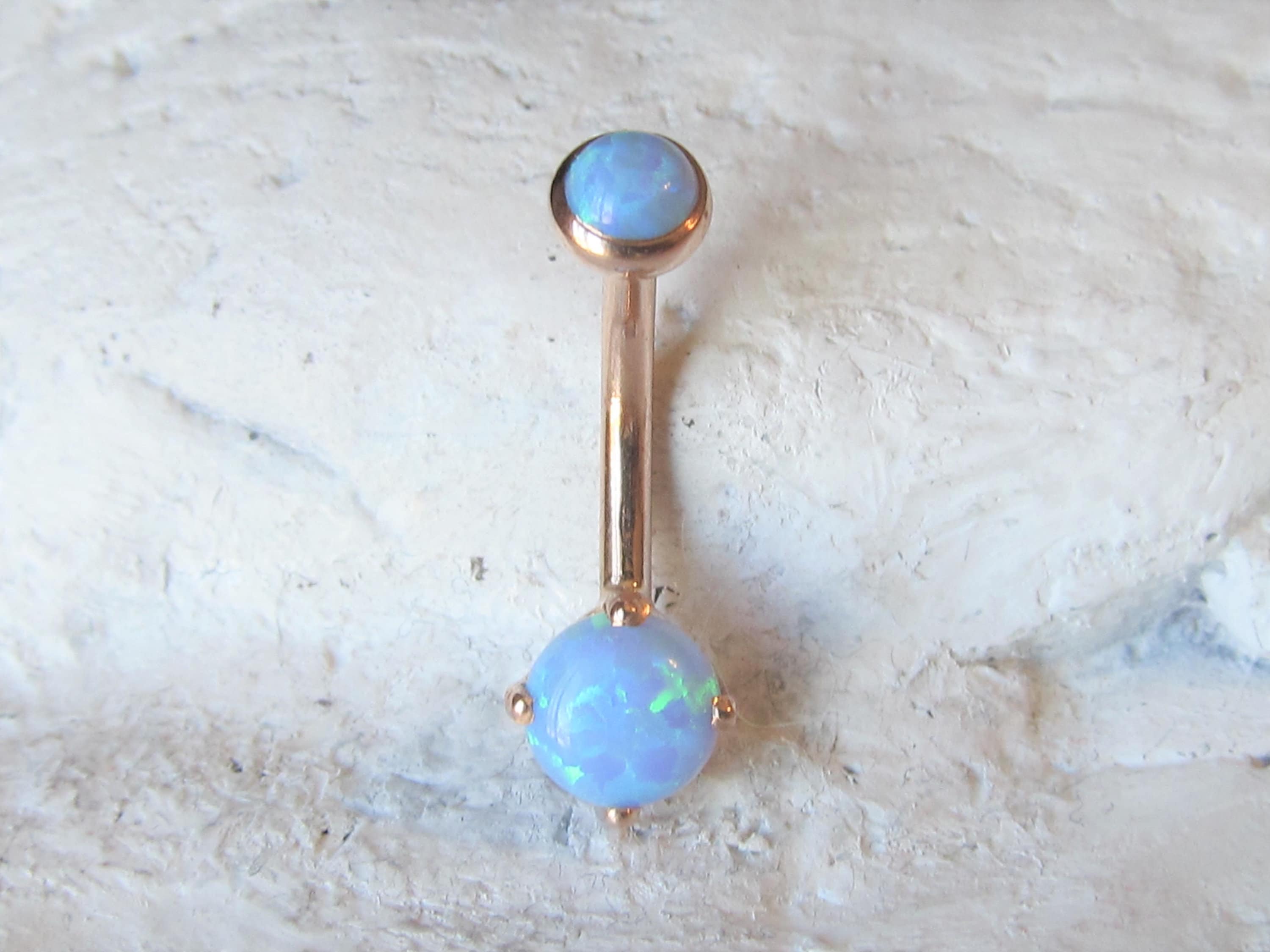 14k Solid Rose Goldblue Opalnavel Belly Button - Etsy Finland