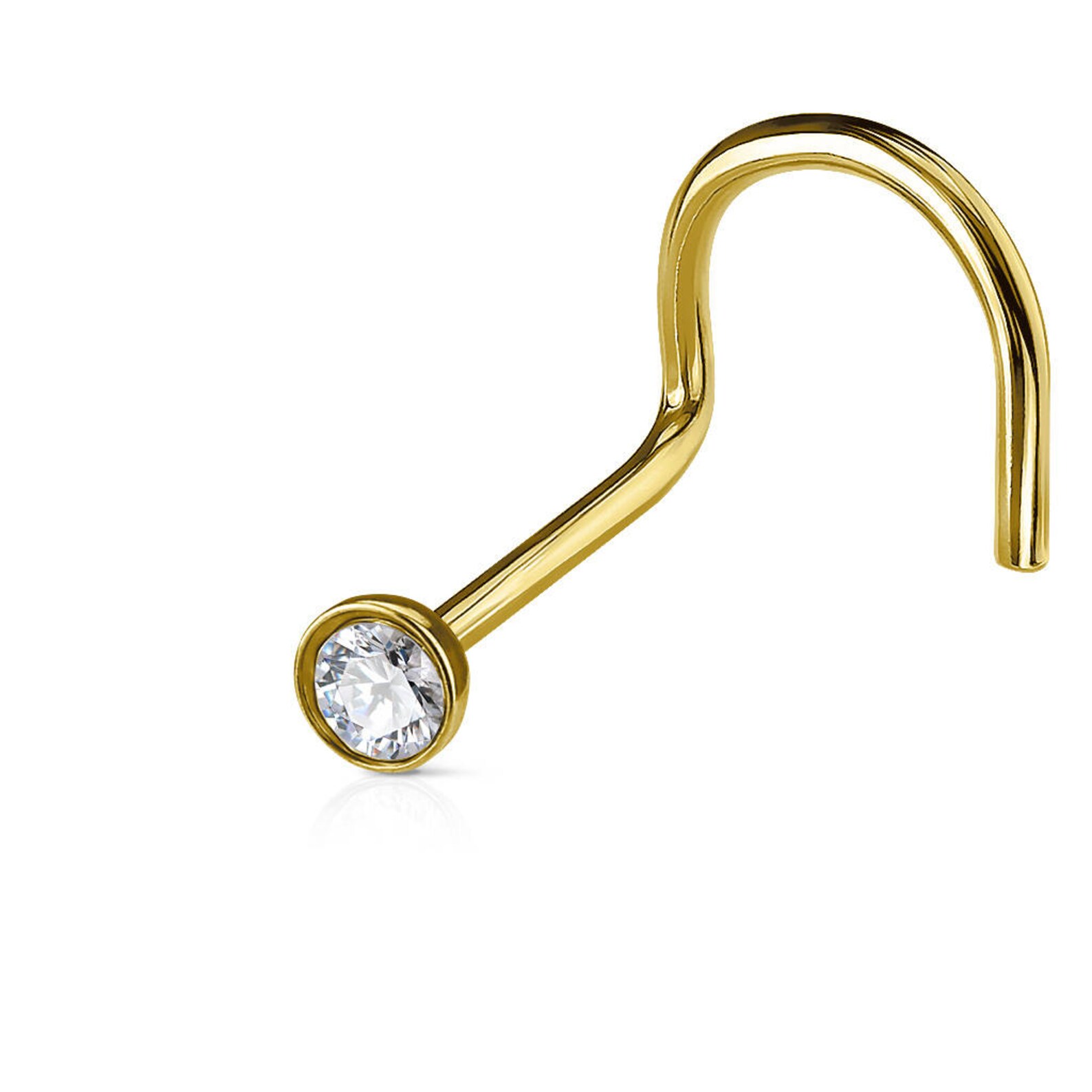 Gold Bezel Set Over Surgical Steel Nose Ring Stud..20g..2mm Cz Etsy