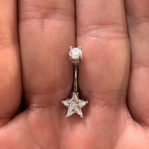 Stern cz Prung Set 14g Bauch Ring (10 mm) Lang (B02S)