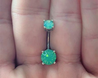 Pacific Opal Double Jeweled Belly button ring..14g..7/16