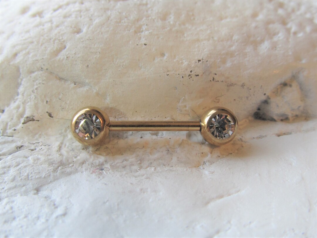 Golden Nipple Piercing Ring Barbell With Clear Etsy