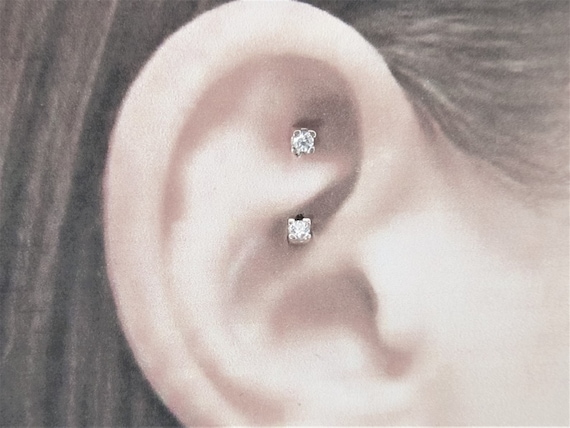 14k White Gold Front Facing Rook Piercing Curved Barbell