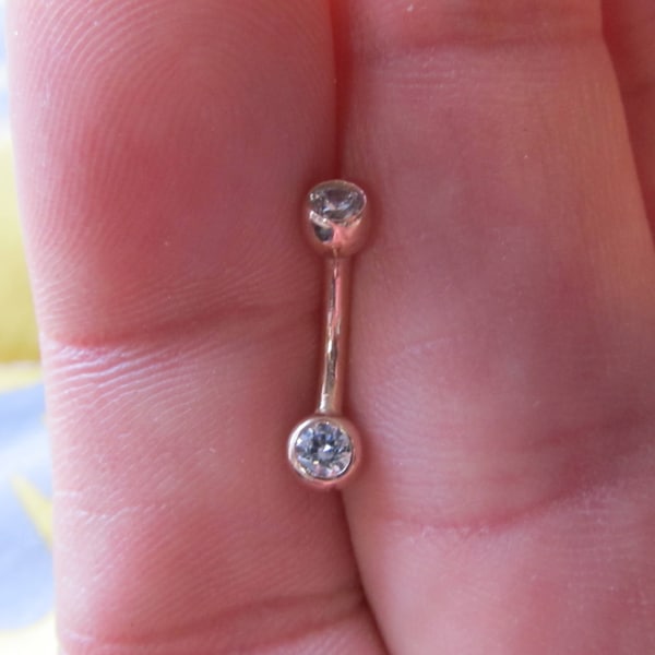 14kt Solid Rose Gold Genital,Clit Hood Piercing Double Clear Cz's Curved Barbell..14g..8mm..Internally Threaded
