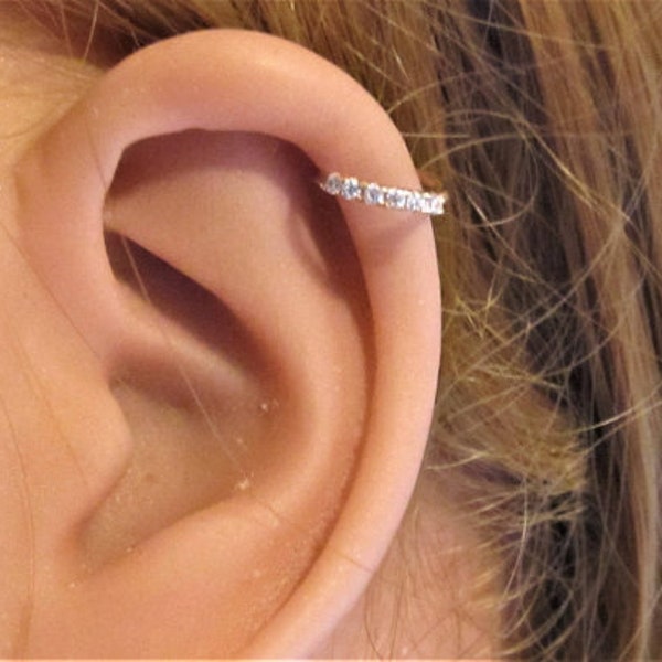 Diamonds,14k White Gold Multistone Helix Cartilage Bendable Ring Hoop Stud..20g..8mm Real Diamonds