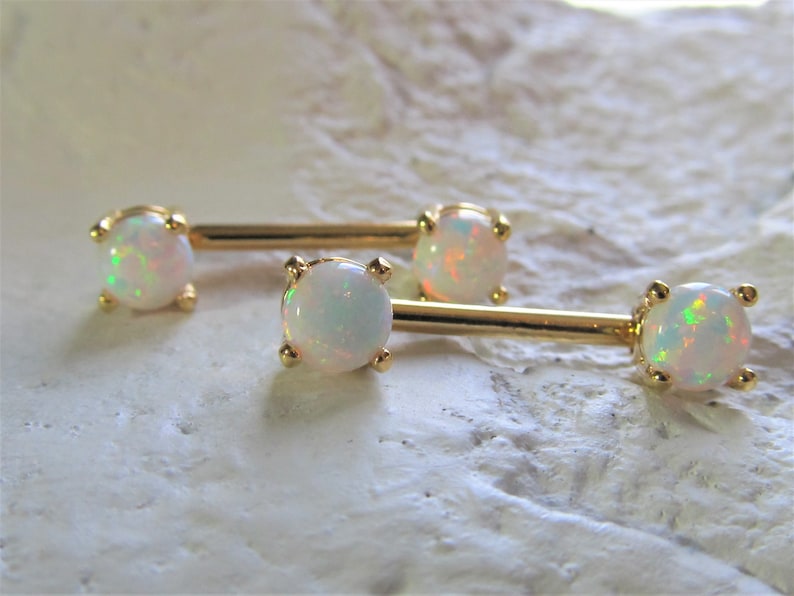 White Opal Gold Plated Nipple Piercing Barbells set of 2 Etsy Canada