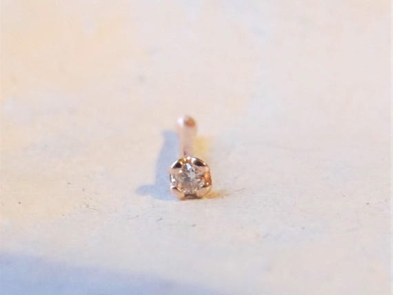 14k Rose Gold Real Diamond Straight Nose Ring Stud..1.5pt..SI Diamond..20g Solid Rose Gold
