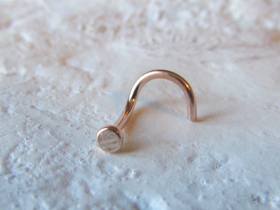 14k Solid Rose Gold Tiny Plate Flat Nose Ring Stud