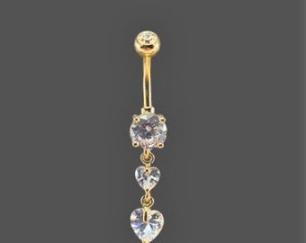 Golden Dangly hearts Belly button ring..14g..7/16