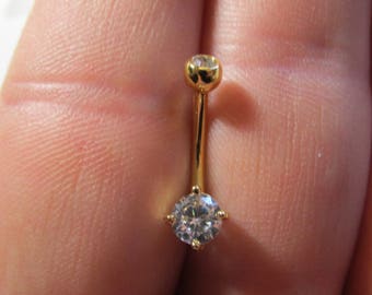 Gold Chirurgenstahl Prung Set Nabelring 4mmKugel,5mm cz 14g..8mm(5/16)