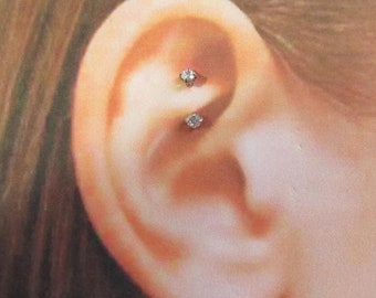 Titane Implant Grade Rook Piercing Double Jeweled..Barbell incurvé à filetage interne..16g..8mm