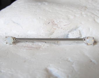White cz's Industrial Surgical Steel Barbell..14g..35mm..4mm cz's