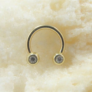 14k Gold Septum,daith Circular Barbell.Front facing cz&#39;s16g..8mm..2.5mm balls..Solid gold