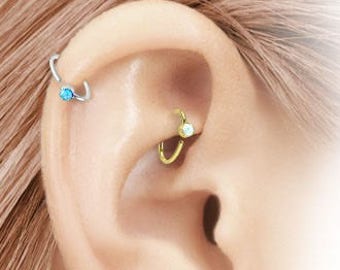 White opal,Gold Plated surgical steel Rook,Helix,Tragus,Cartilage Piercing Ring  20g..8mm..2.5mm opal