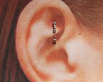 14kt Solid Rose Gold Triple cz Rook Piercing Curved Barbell..16g..(6 or 8mm)