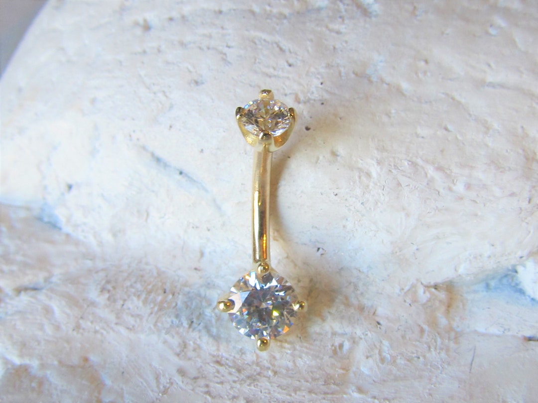 14k Solid Gold Double Cz Navel Belly Ring,internally Threaded..14g — free download