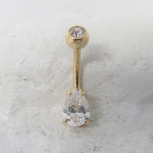 Gold Plated Teardrop Belly button Ring..14g..10mm