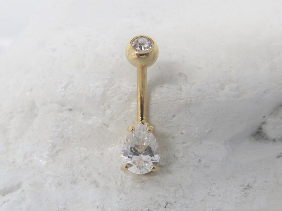 Gold Plated Teardrop Belly Button Ring 14g 10mm Etsy