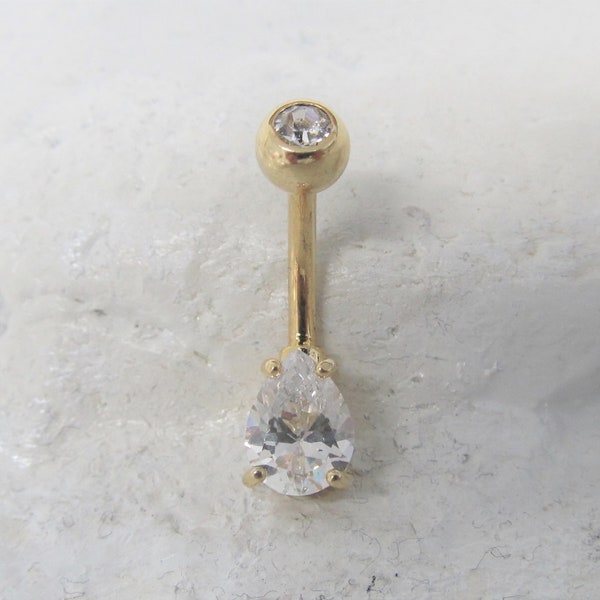 Gold Plated Teardrop Belly button Ring..14g..10mm