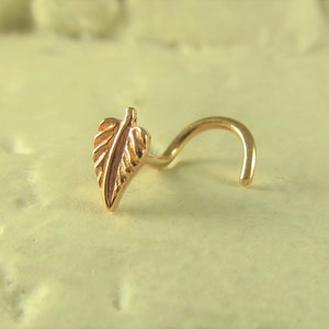 14K Rose Gold Small Leaf nose ring stud..20g..Solid gold