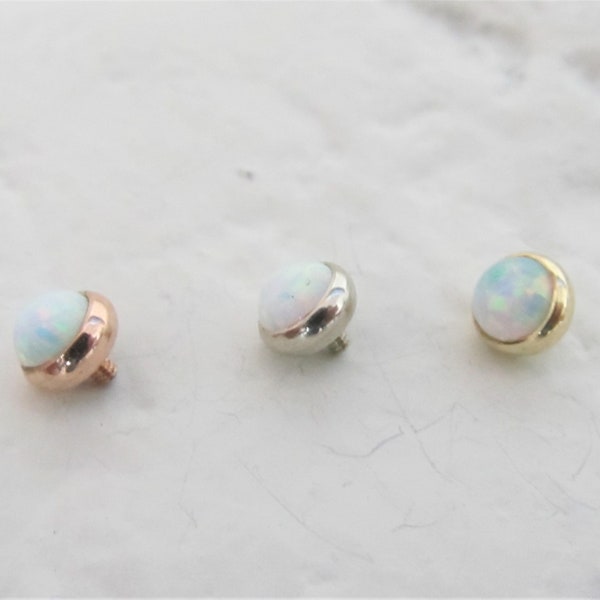 14k Solid Gold,14G Opal Top for Belly rind,Dermal Anchor...4mm opal)..Internally Threaded..Rose Gold,Yellow,White