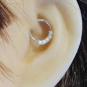White Opals Surgical Steel Daith,Septum,Helix Ring  16g..10mm