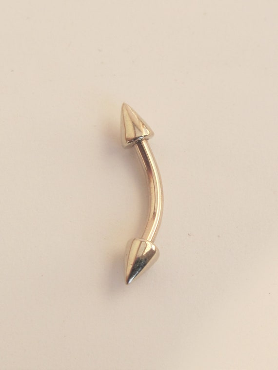 14k Solid Gold Rook,eyebrow Curved Double Spike Curved Barbell