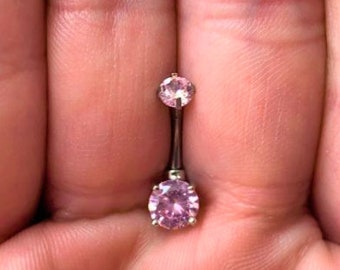 Pink internally threaded Belly Button Ring..Surgical Steel..14g 7/16..4mm and 6mm stones