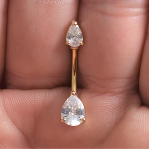 Golden Double Teardrop Belly button ring..14g..10mm